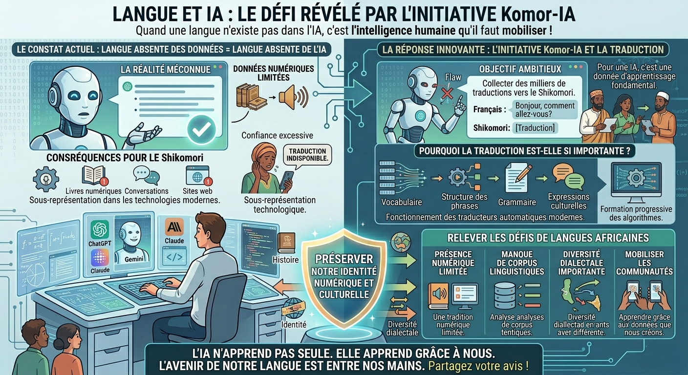 Une langue absente des données est souvent absente de l'IA : réflexion autour de l'initiative Komor-IA